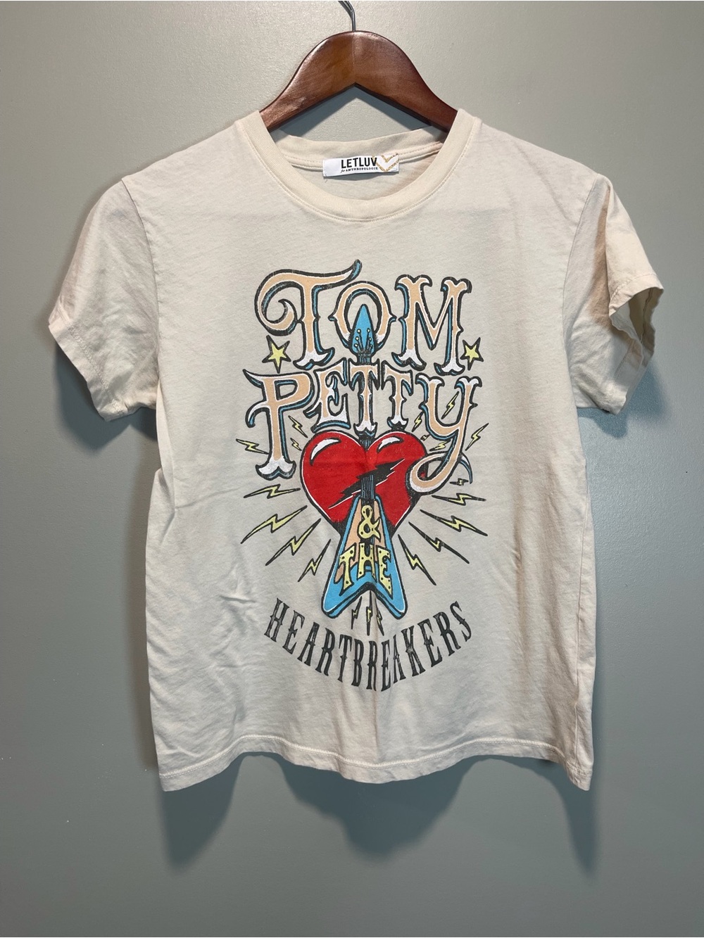 Anthropologie Letluv Tom Petty Heartbreakers Graphic Tee in Cream, Red and Blue